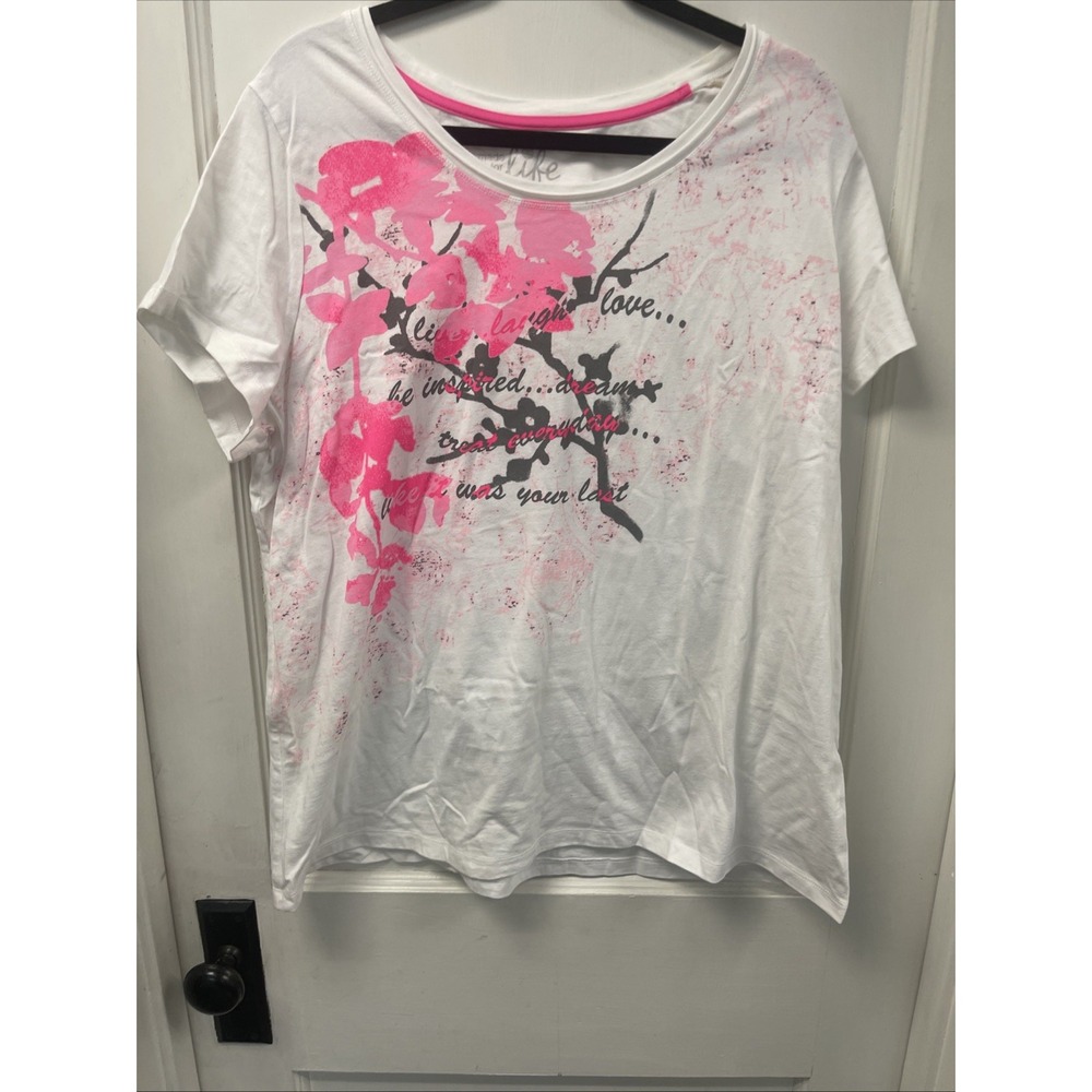 Made For Life Floral 2X 100% Cotton Graphic Short Sleeve Tee Shirt Women